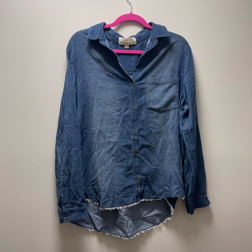 Anthropologie Distressed cotton (looks denim) button up - size L
